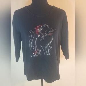 Swarovski crystal Christmas cat and mouse shirt